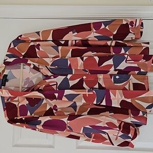 Eloquii Long sleeve blouse w/tie. 16W. burgundy, purple camel rose colors. EUC